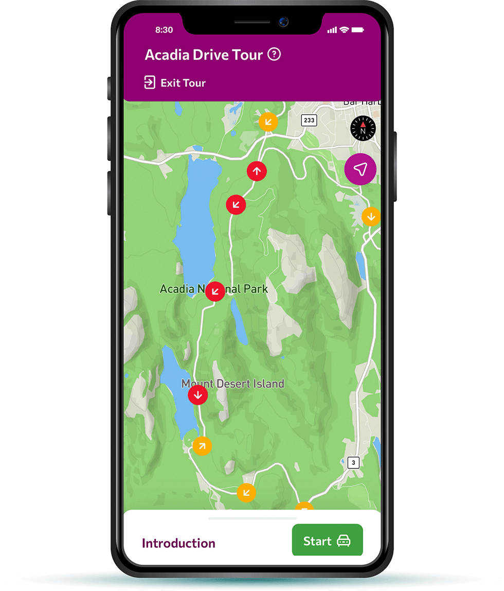 Revealed Travel Guide App showcasing the Acadia National Park with a custom map and GPS awareness that show where you