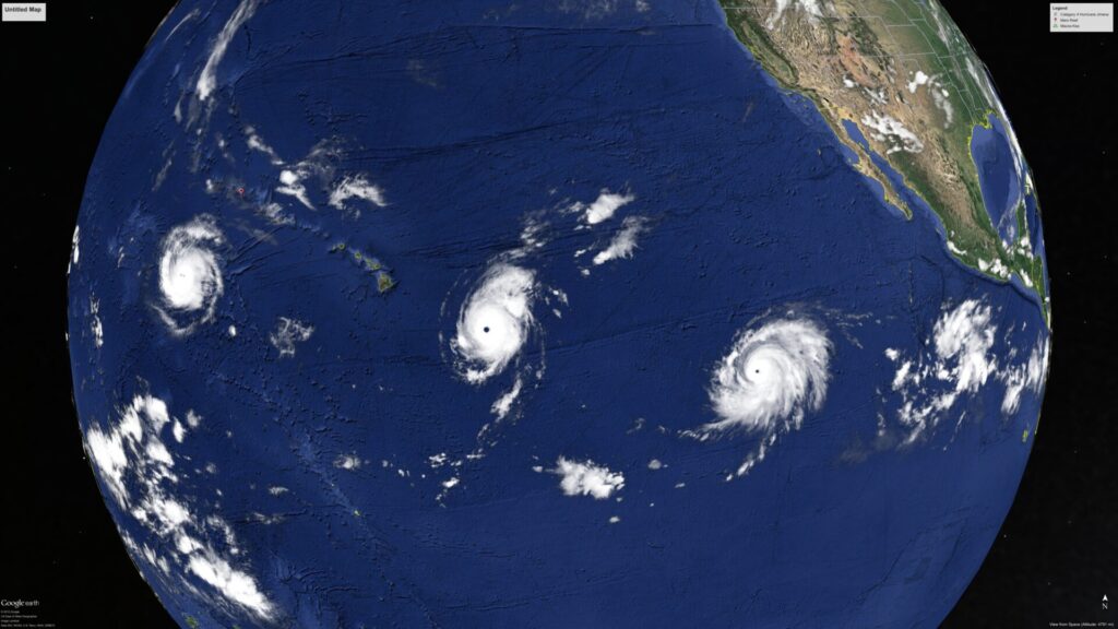 Three hurricanes in the Pacific Ocean